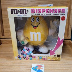 Vintage Yellow M&Ms Candy Dispenser In Box 1991 Great Condition Holding Blue M&M